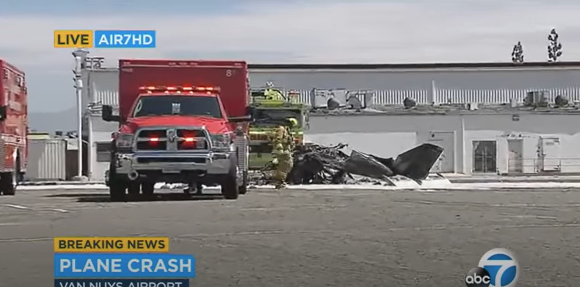 The two-seater plane crash scene | Source" Youtube.com/KTLA 5