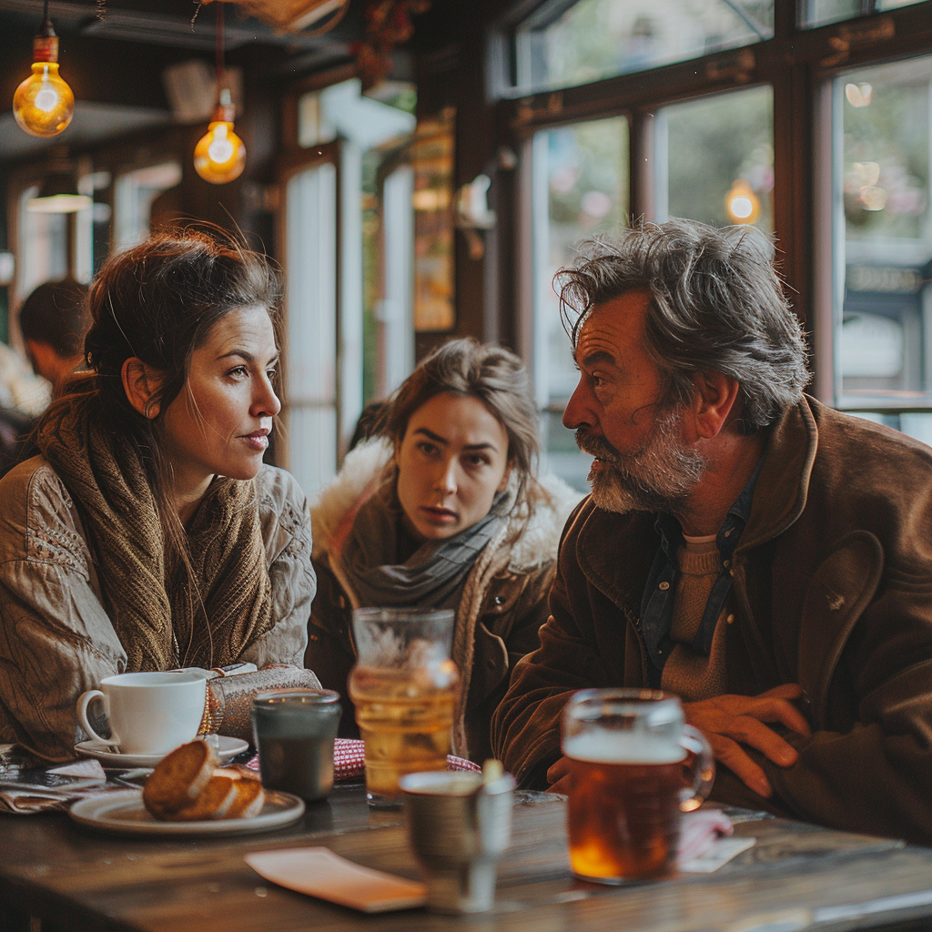 A woman with her parents in a restaurant | Source: Midjourney