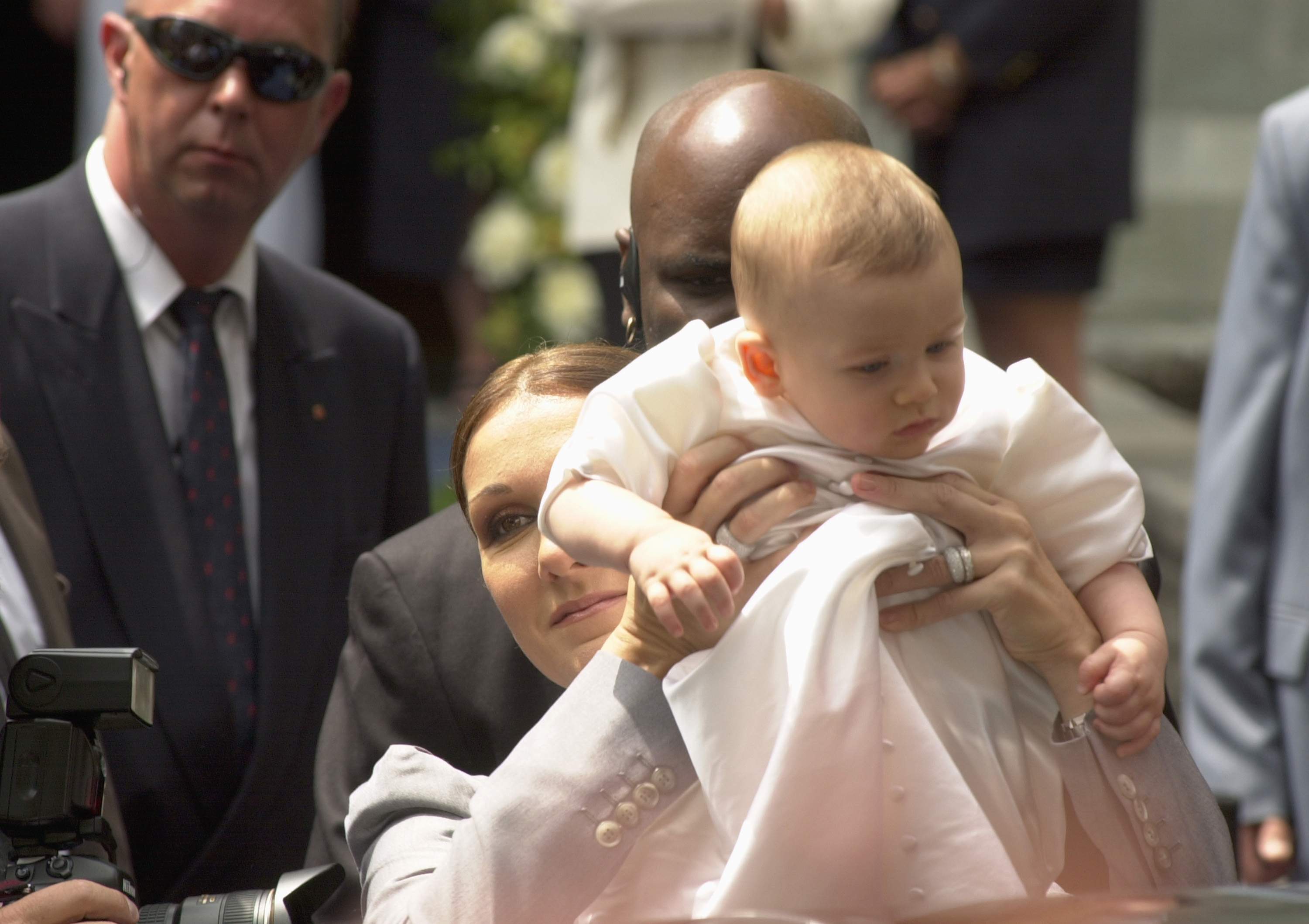 Celine Dion, Rene-Charles and Rene Angelil at the chapel of the Notre-Dame Basilica on July 25, 200 in Montreal, Canada. | Source: Getty Images