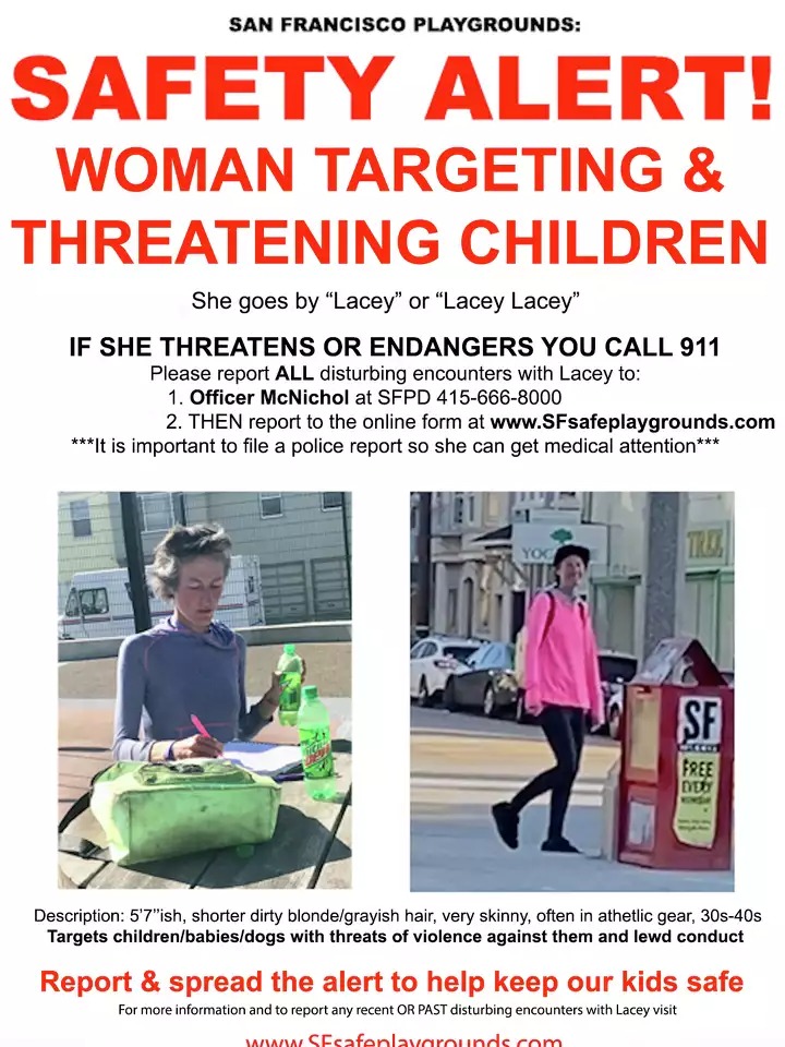 Flyers about Andrews' behavior seen in San Francisco neighborhoods.